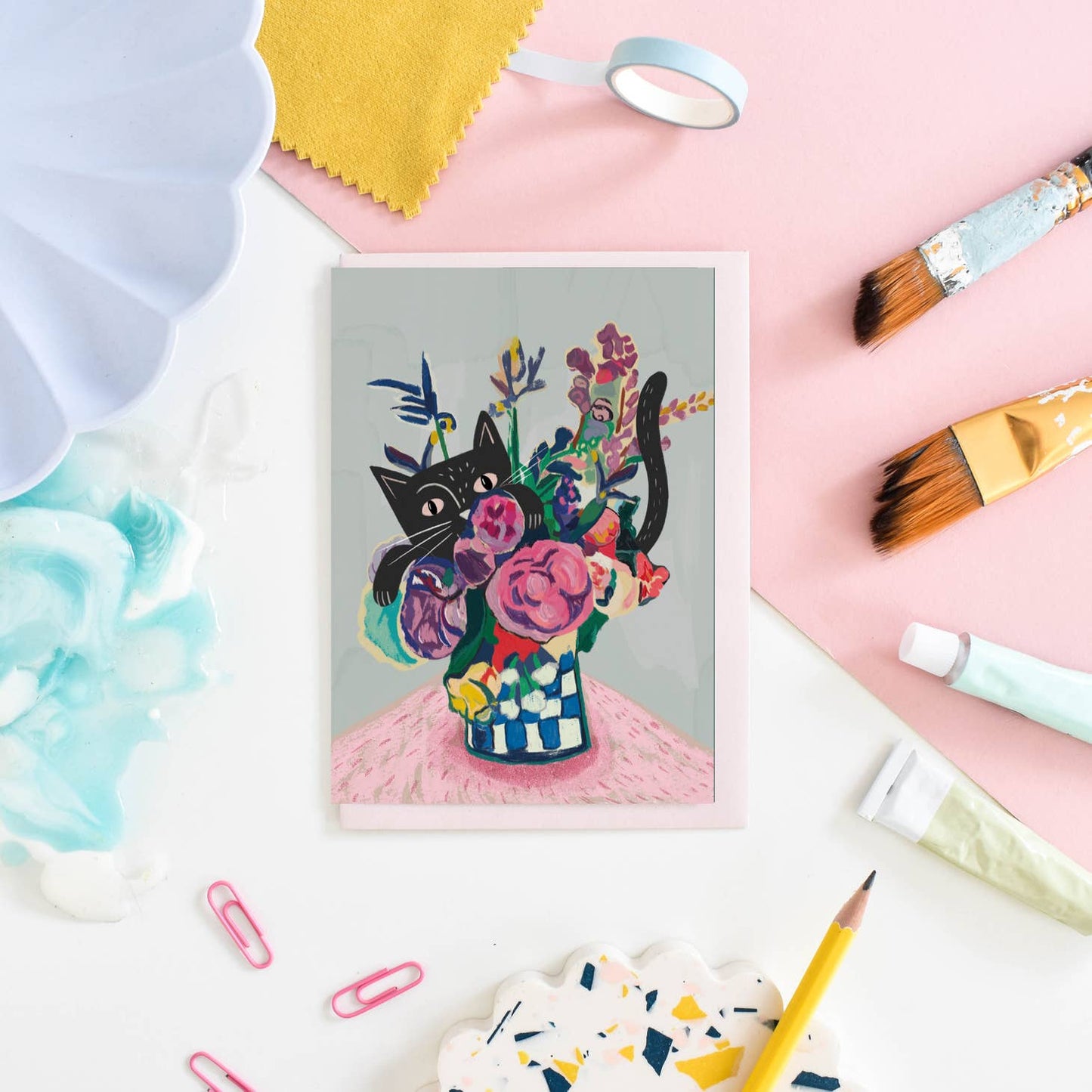 Catisse Flowers and Cat | Blank Card - Warm Gift Shop