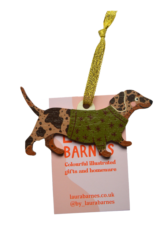 Wooden Ornament | Dapple Dachshund