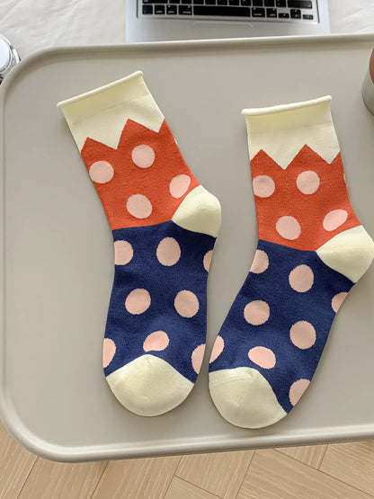 Polka Dot Cotton Socks | Blue + Orange