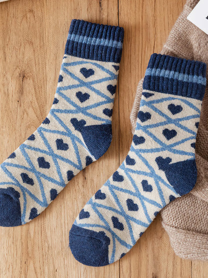 Thick Wool Socks | Blue Hearts