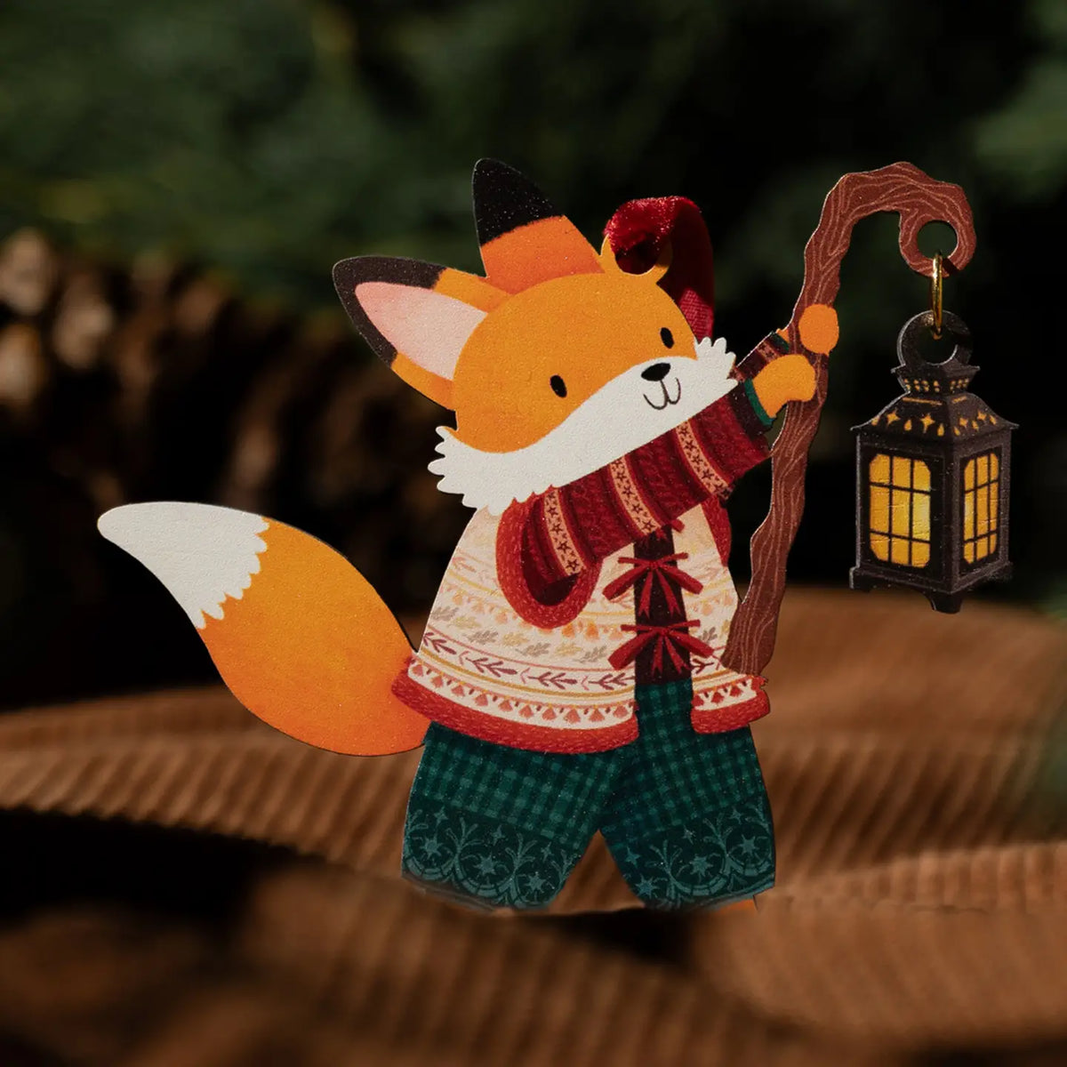Wooden Ornament | Fox and Lantern