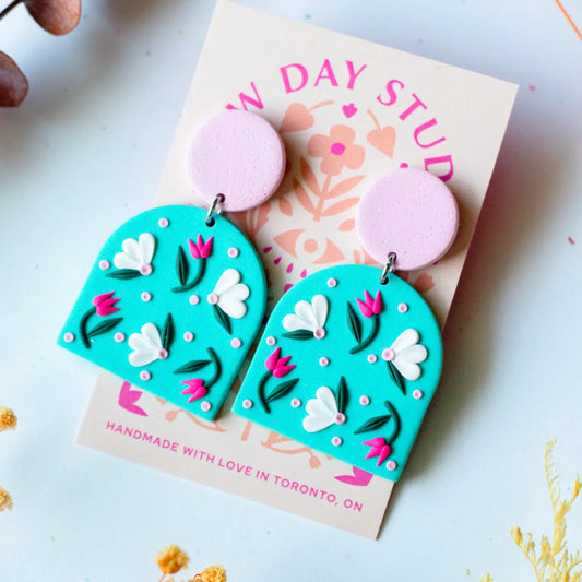 Floral Arch Dangle Earrings | Turquoise + Pink