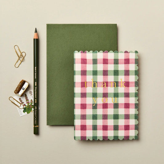Pink + Green Gingham | Thank You Card