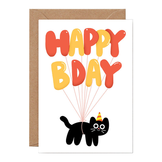 Happy Birthday Cat + Balloons | Birthday Card - Warm Gift Shop