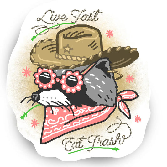 Live Fast Eat Trash Raccoon Sticker