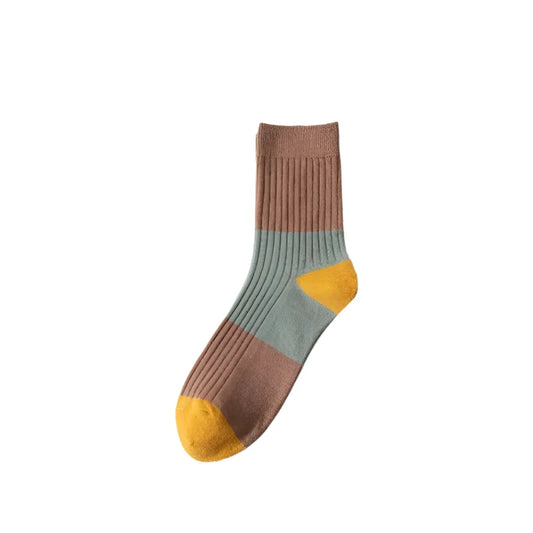 Mens Cotton Colour Block Socks | Brown + Sage