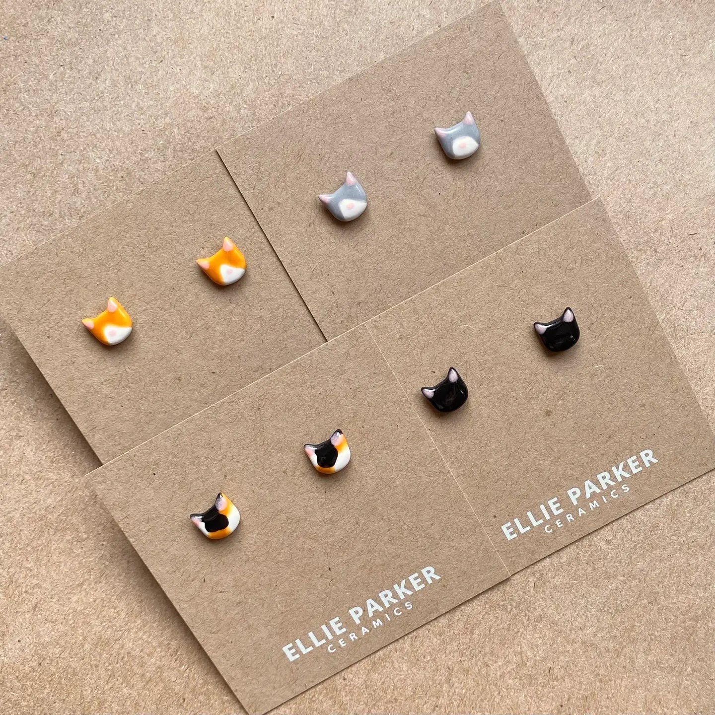 Ceramic Stud Earrings | Cat Faces