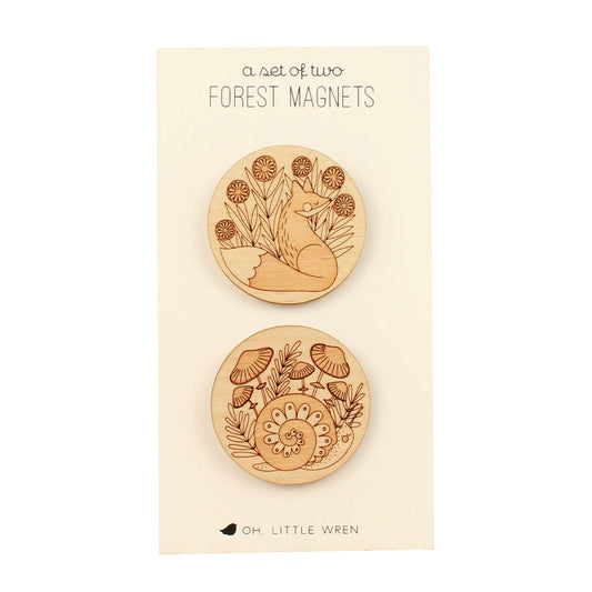 Wooden Pair of Magnets | Forest Friends Fox + Snail - Warm Gift Shop