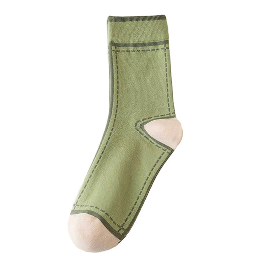 Colour Blocked Heel Socks | Green + Cream