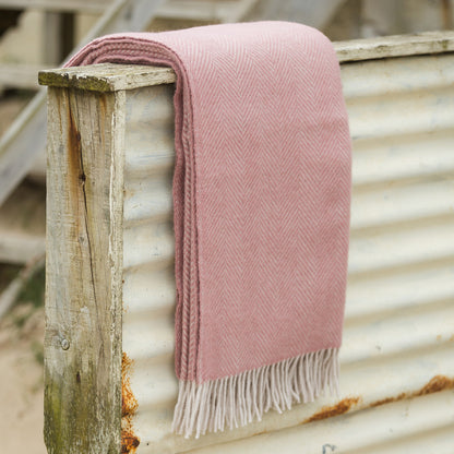 Herringbone Wool Blanket | Dusky Pink + Pearl