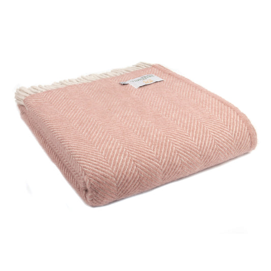 Herringbone Wool Blanket | Dusky Pink + Pearl