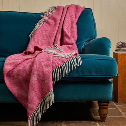 Herringbone Wool Blanket | Pink + Silver