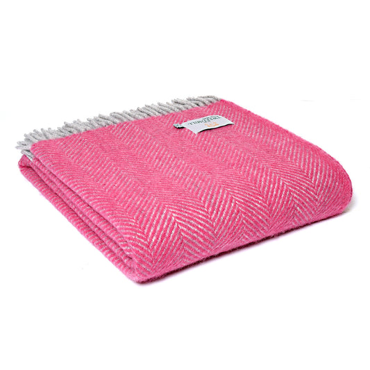 Herringbone Wool Blanket | Pink + Silver