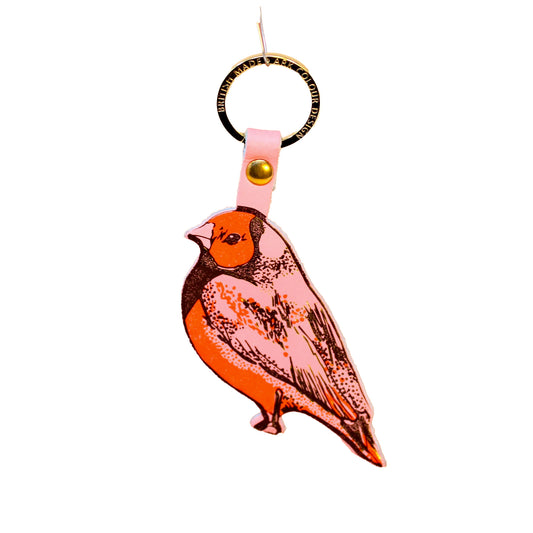 Finch Bird Leather Keychain | Pale Pink - Warm Gift Shop