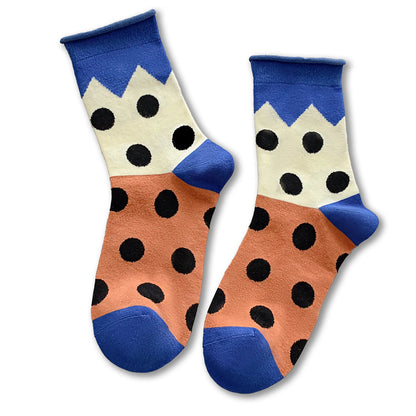 Polka Dot Cotton Socks | Cobalt, Peach + Black Dots