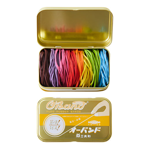 Gold Tin of Colourful Rubber Bands