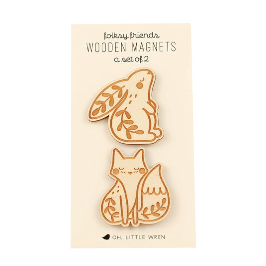 Wooden Pair of Magnets | Forest Friends Fox + Rabbit - Warm Gift Shop