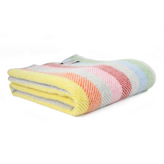 Herringbone Wool Blanket | Rainbow Grey Stripe