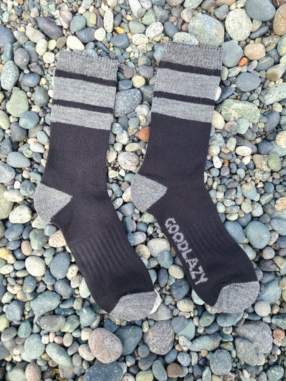 Merino Wool Mid Crew Socks | Black + Grey