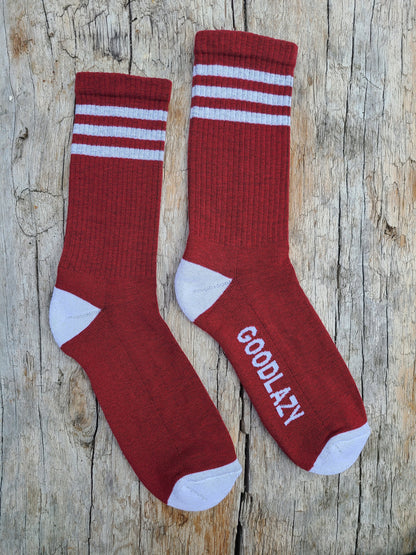 Large Retro Athletic Socks | Dark Red