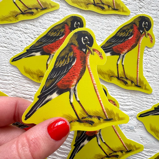 Robin and Worm Sticker