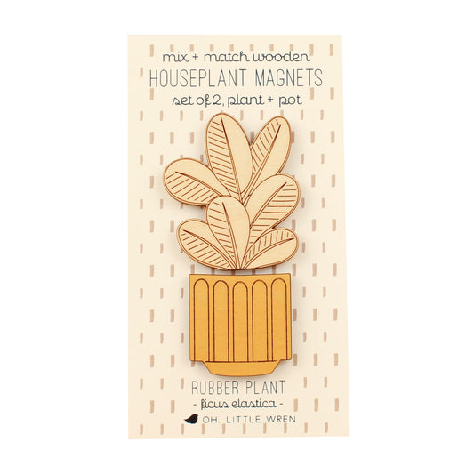 Wooden Pair of Magnets | Rubber Plant Houseplant - Warm Gift Shop