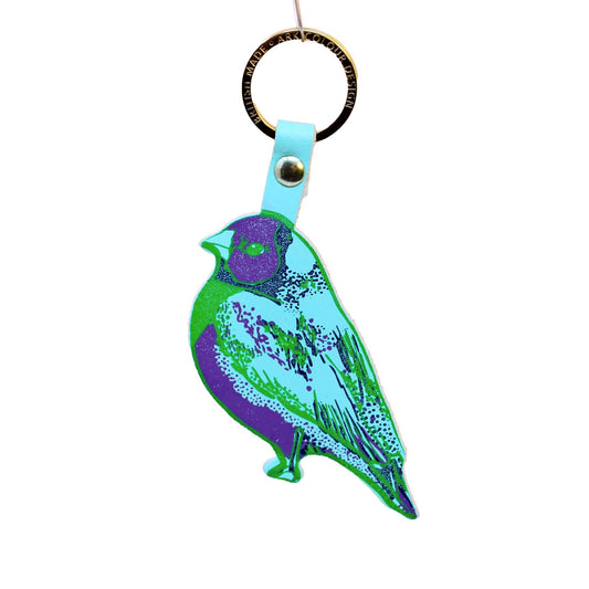 Finch Bird Leather Keychain | Turquoise - Warm Gift Shop