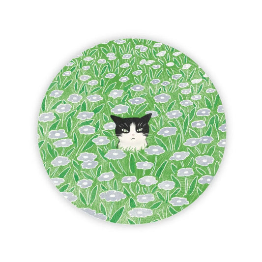Tuxedo Cat in Flower Field Sticker