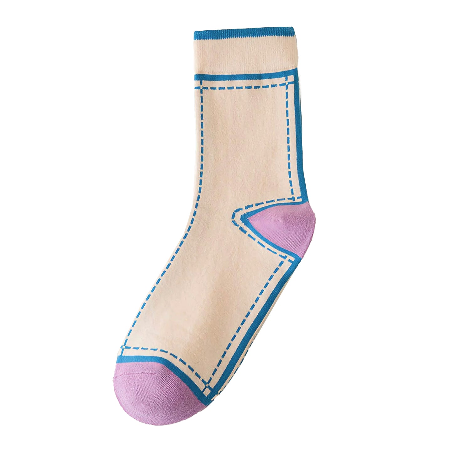 Colour Blocked Heel Socks | Cream with Blue + Purple